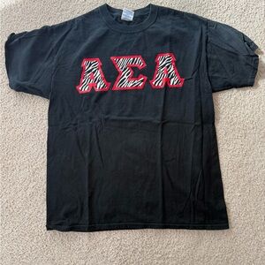 Alpha Sigma Alpha Black Soft Letters T-Shirt - zebra print